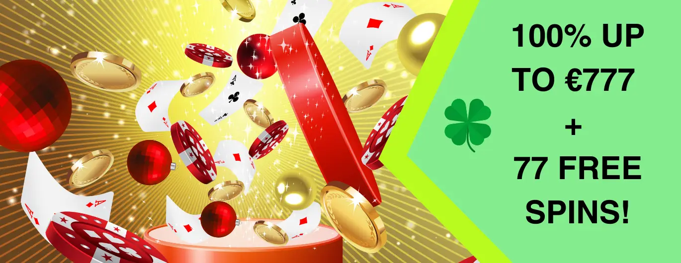 Casino bonus offer with coins and playing cards.