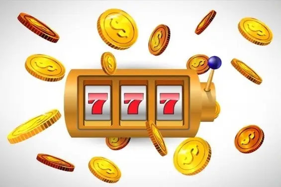 Illustration of a slot machine display, surrounded by casino chips and coins.